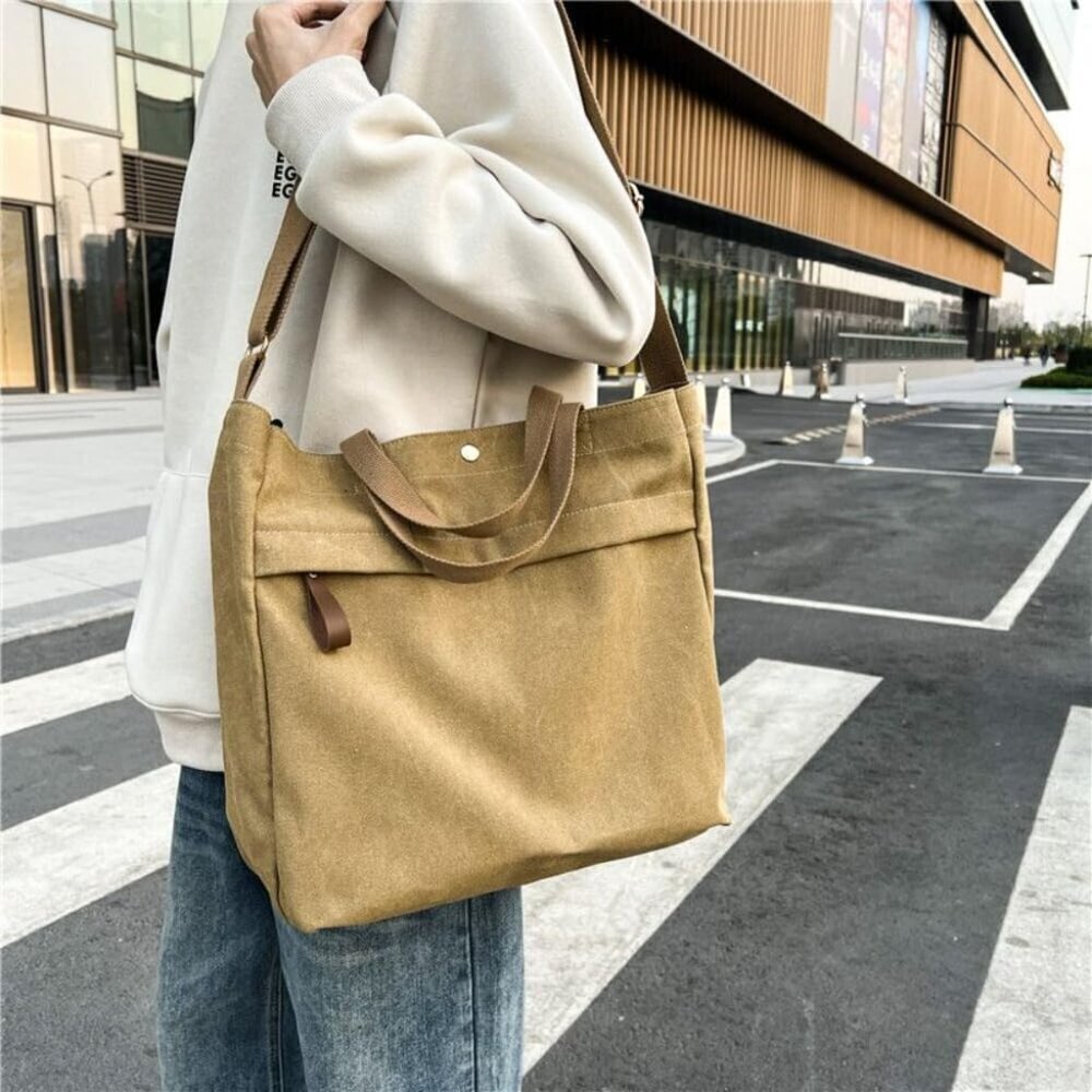 Canvas Tote Bag Thick Fabric Large Crossbody Purse Unisex Work Travel - Picture 7 of 9